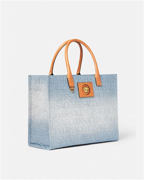 versace tribute leather tote|Versace denim tote.